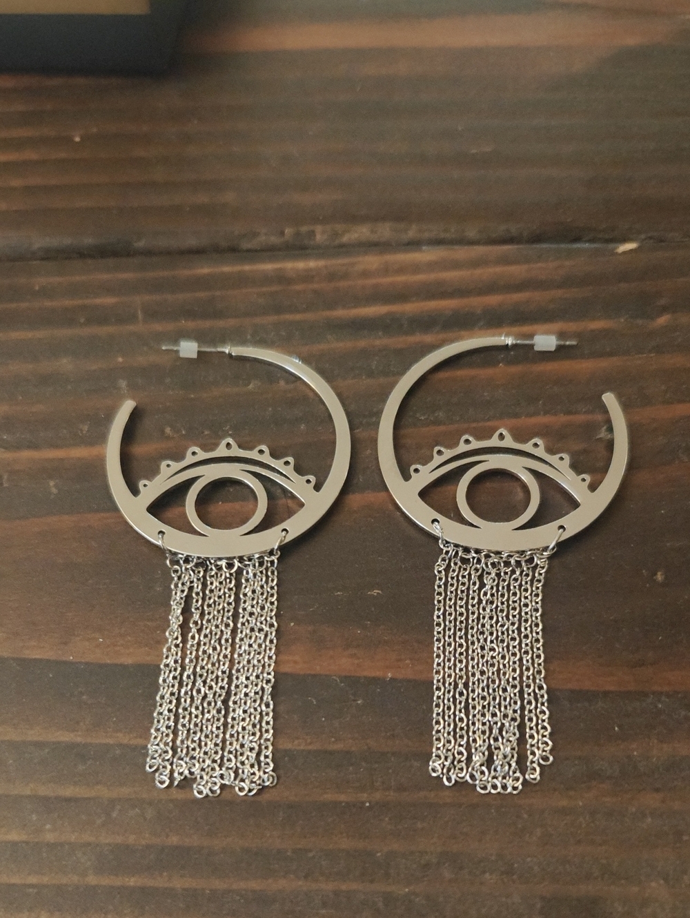 Silver Eye Fringe Hoop Earrings - Women Jewelry AA31 6827